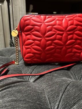 Quilted Red Crossbody Bag with Gold Chain Accent